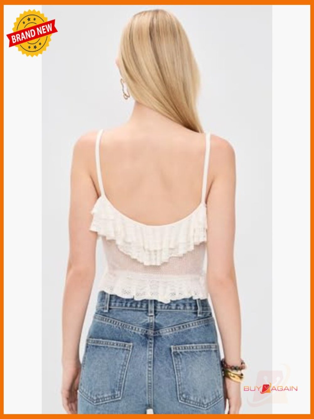 Women's Pointelle Knit Bodysuit Ruffle Sleeveless - Picture 3 of 6